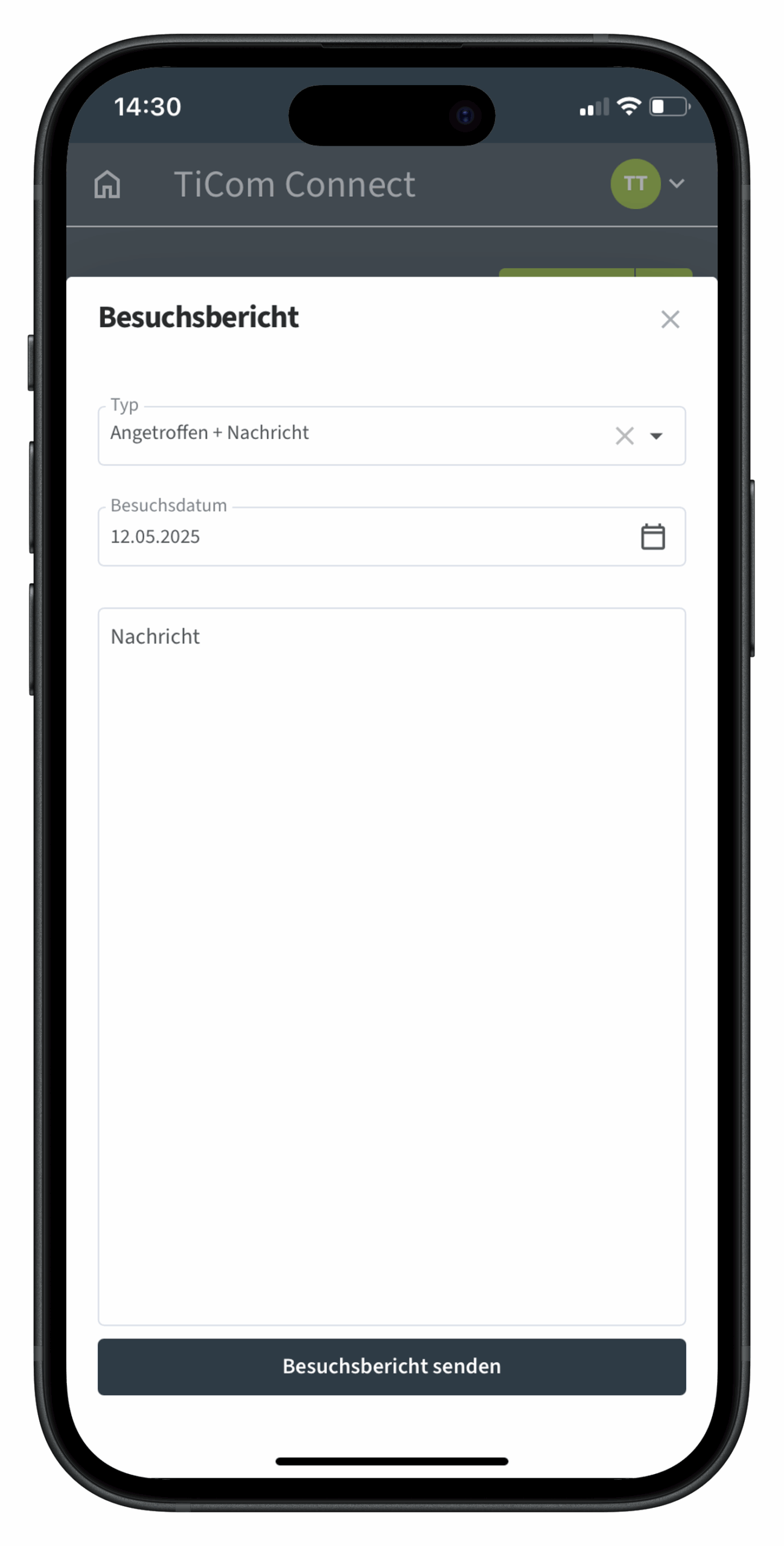 Mobile Bildschirmaufnahme Besuchsberichte und Emails.